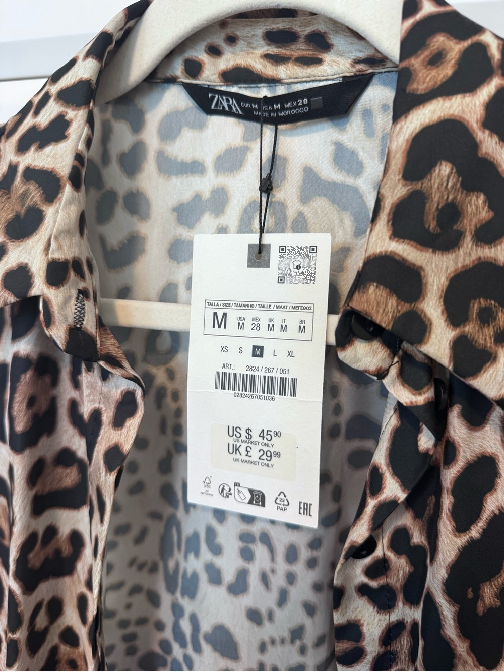 ZARA Leopard Print Satin Blouse in Brown & Black